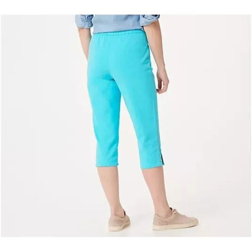 Womens Quacker Factory Dream Jeannes S Capri Turquoise Blue Pull On Pants Rhines - Picture 10 of 10